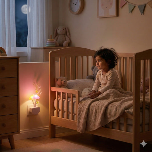 Moon Bucks Magic 3D LED Night Lamp with Plug Smart Sensor auto On/Off and Color Change Mushroom Flowers Beautiful Illumination Home Decoration Lights for Bedroom Corridor (Multicolour) (Single Pack)