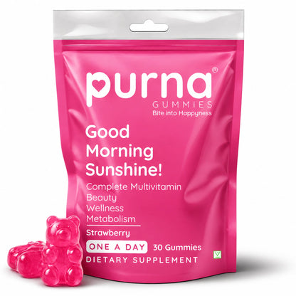 Purna Multivitamin Gummies – Strawberry Flavor | Daily Wellness & Energy Support | 30 Vegan Gummies