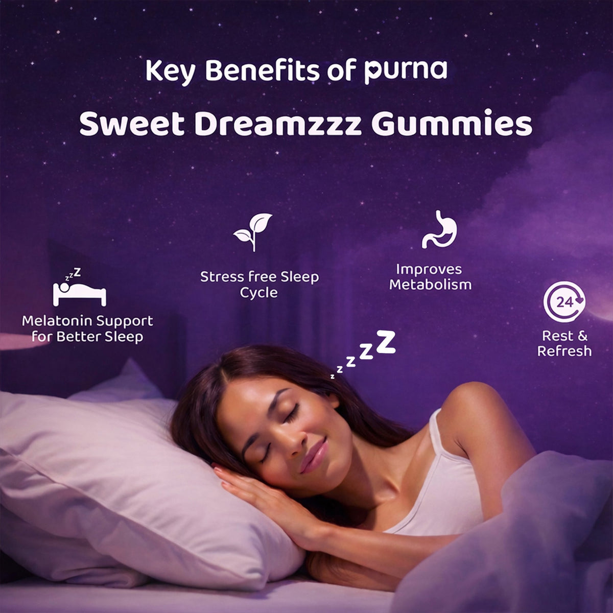 Purna Melatonin Gummies – Wild Berry Flavor | Better Sleep & Relaxation | 30 Vegan Gummies